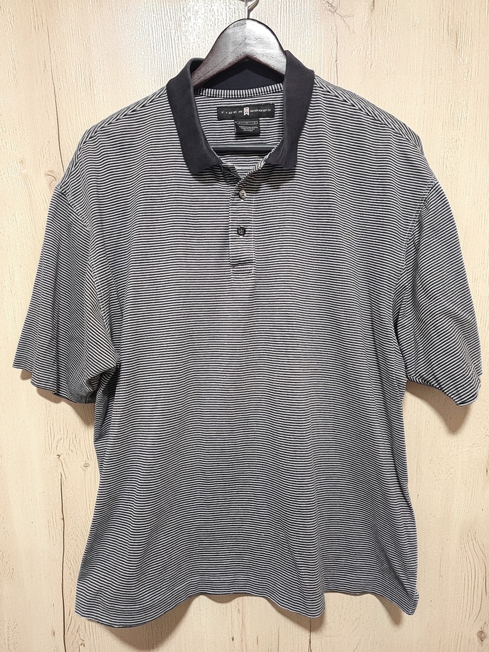 Tiger Woods Nike Golf Polo Shirt Mens XL Black White Striped Short Sleeve